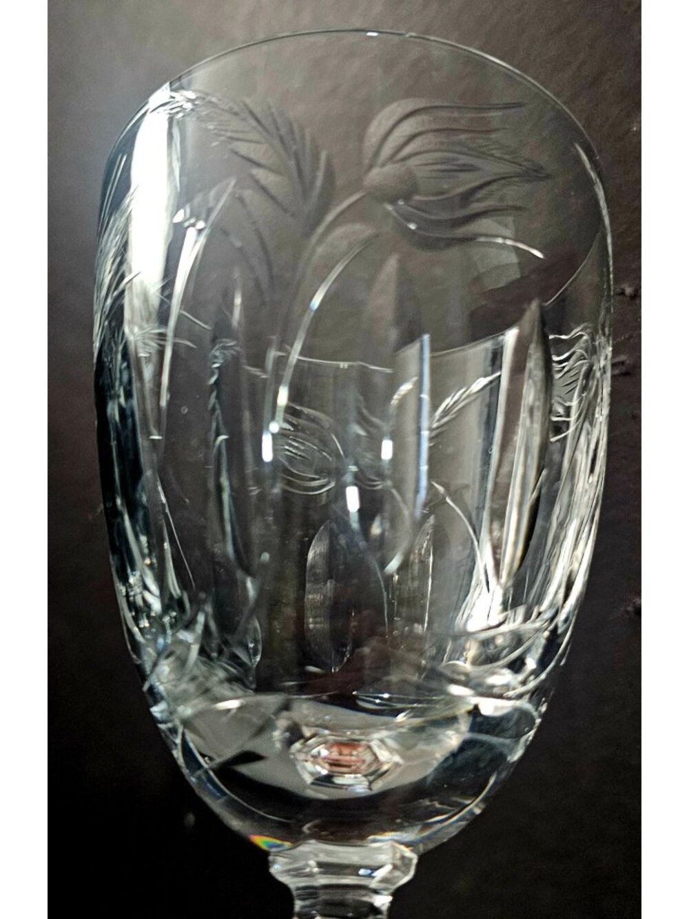 2 Tiffin Franciscan Moss Ross Water Goblets Etched Crystal Wine Glasses rare 60s - Picture 2 of 7